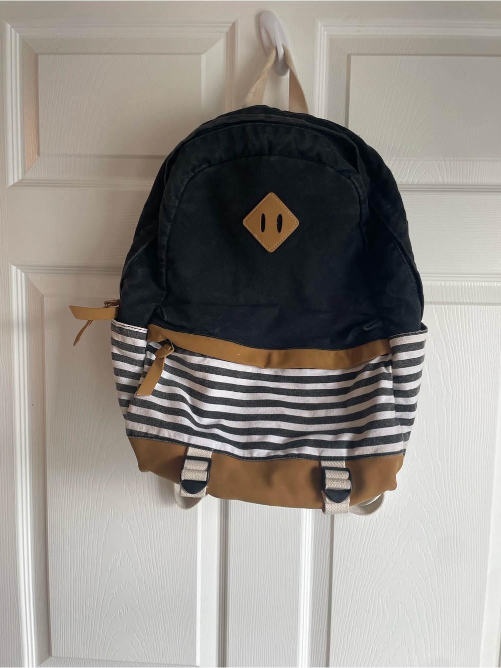 Striped Canvas Backpack in Black and Tan